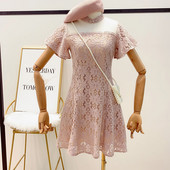 Rochie de dama din dantela alb si roz