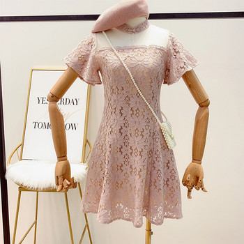 Rochie de dama din dantela alb si roz