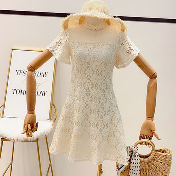 Rochie de dama din dantela alb si roz