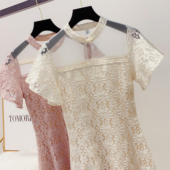 Rochie de dama din dantela alb si roz