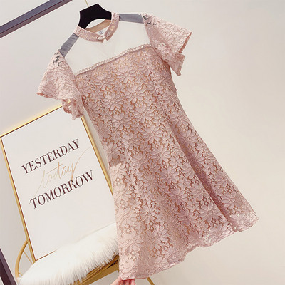 Rochie de dama din dantela alb si roz