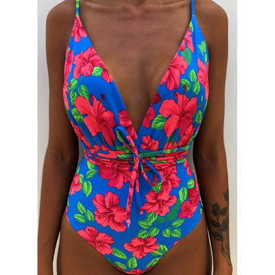 НОВ модел цял бански костюм в няколко цвята с флорален десен и  V-образно деколте