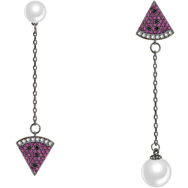 Дамски дълги обеци с цветни камъни и перли