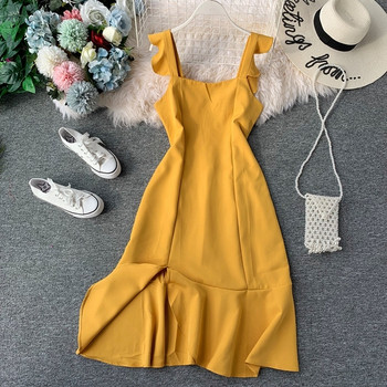 Стилна дамска рокля с цип и цепка в няколко цвята