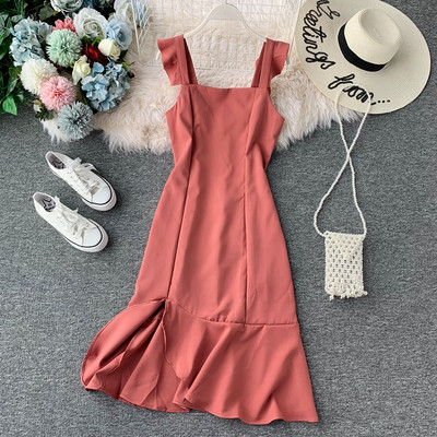 Стилна дамска рокля с цип и цепка в няколко цвята