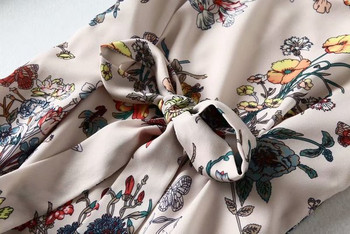 Дамска ежедневна рокля с тънки презрамки и панделка с флорален десен