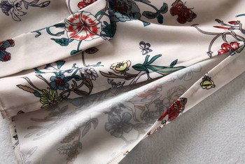 Дамска ежедневна рокля с тънки презрамки и панделка с флорален десен