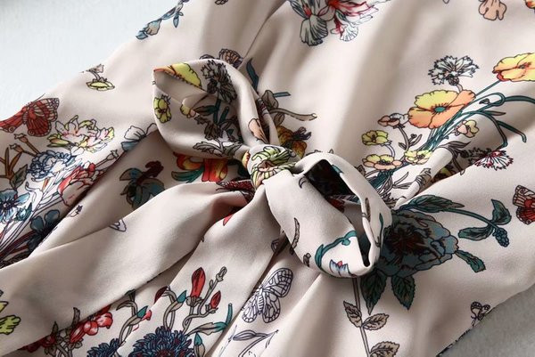 Дамска ежедневна рокля с тънки презрамки и панделка с флорален десен