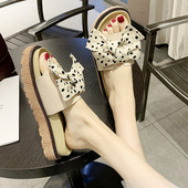 Papuci casual de dama cu panglica in negru si bej