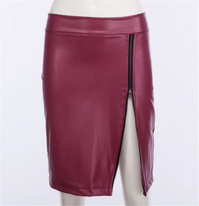 Модерна дамска пола от еко кожа с дантела в три цвята