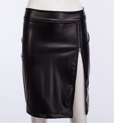 Модерна дамска пола от еко кожа с дантела в три цвята