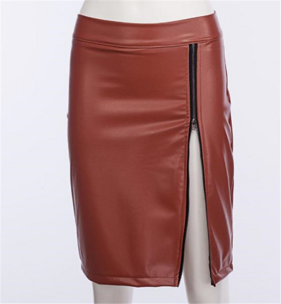 Модерна дамска пола от еко кожа с дантела в три цвята