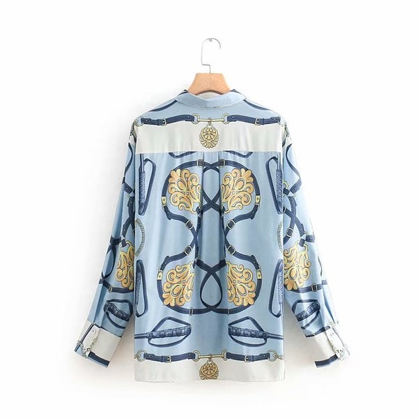 Дамска риза с класическа яка и дълъг ръкав с шарен десен 