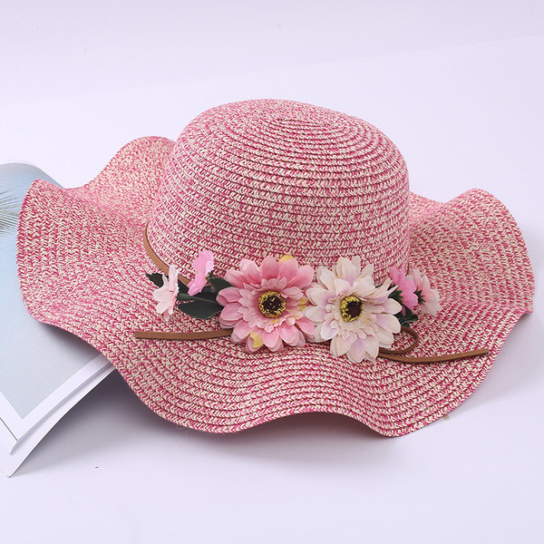 Модерна дамска плажна шапка с декорация цветя в четири цвята