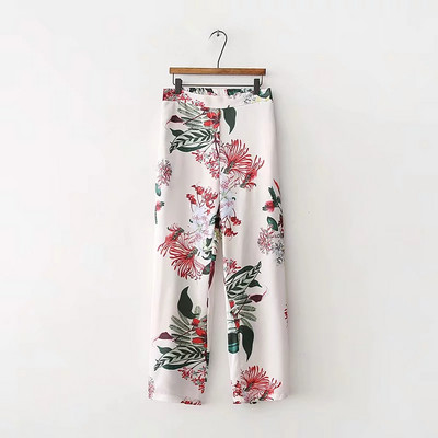 Дамска блуза с дълъг ръкав и връзка на талията или дълъг панталон с флорален десен