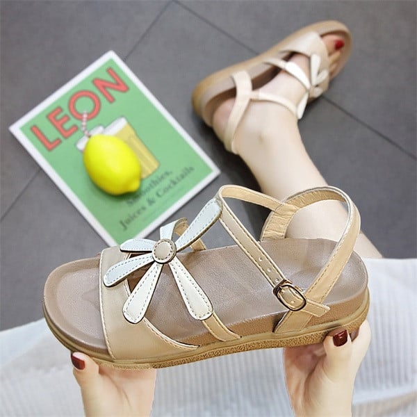 Ежедневни дамски сандали от еко кожа в черен и бежов цвят