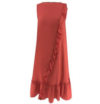 Ежедневна дамска рокля разкроен модел в червен цвят