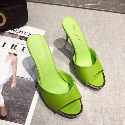 Елегантни дамски чехли с висок ток в няколко цвята