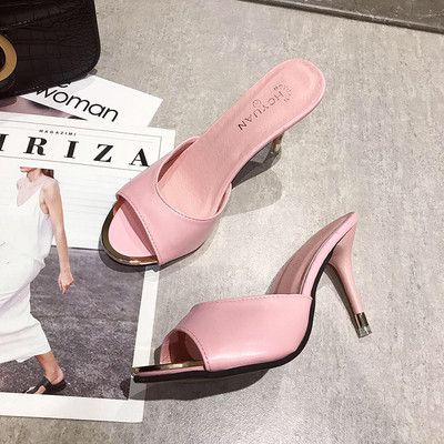 Елегантни дамски чехли с висок ток в няколко цвята