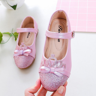 Стилни детски обувки в три цвята с панделка и камъни