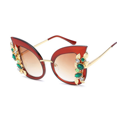 Стилни  дамски слънчеви очила с камъни в няколко цвята