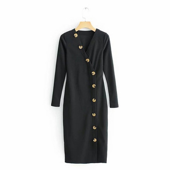 Дамска вталена рокля с копчета по цялата дължина в черен цвят