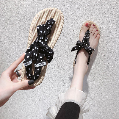 Ежедневни дамски чехли с равна подметка и панделка в няколко цвята