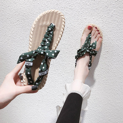 Ежедневни дамски чехли с равна подметка и панделка в няколко цвята