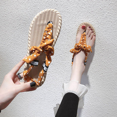 Ежедневни дамски чехли с равна подметка и панделка в няколко цвята