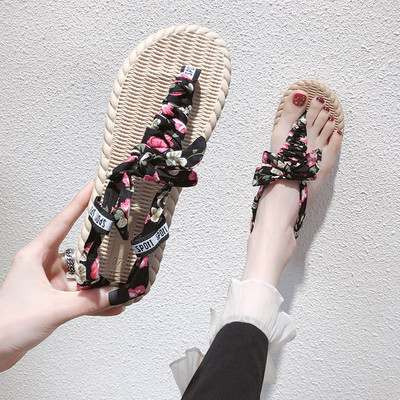 Ежедневни дамски чехли с равна подметка и панделка в няколко цвята