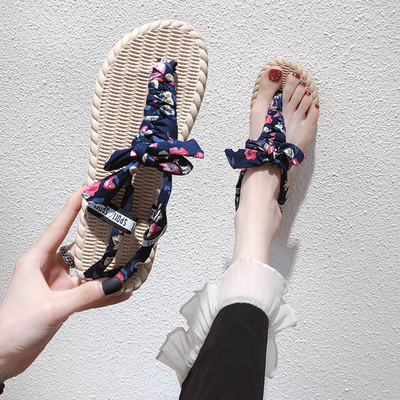 Ежедневни дамски чехли с равна подметка и панделка в няколко цвята