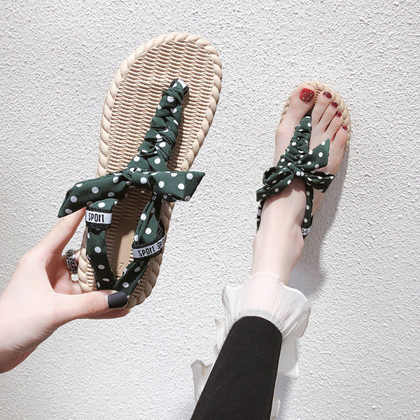 Ежедневни дамски чехли с равна подметка и панделка в няколко цвята