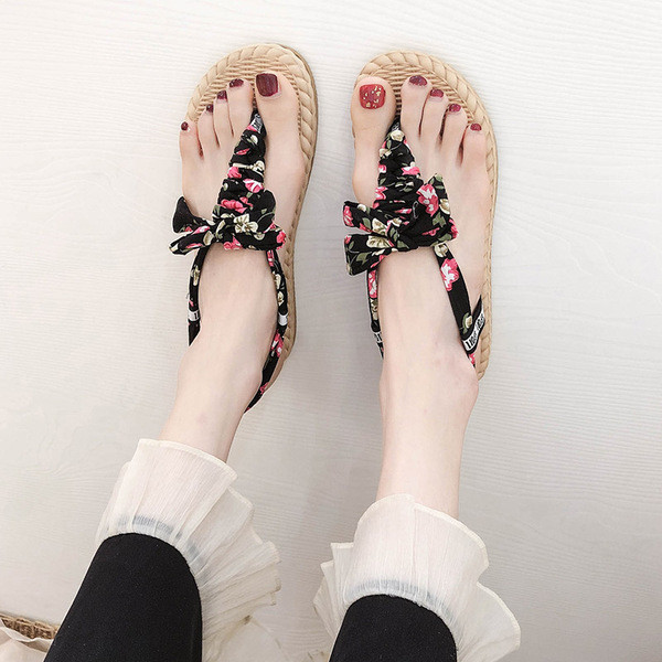 Ежедневни дамски чехли с равна подметка и панделка в няколко цвята