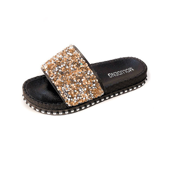 Ежедневни дамски чехли с равна подметка и камъни в два цвята