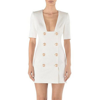 Дамска стилна рокля с двуредно закопчаване