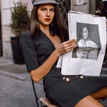 Дамска стилна рокля с двуредно закопчаване