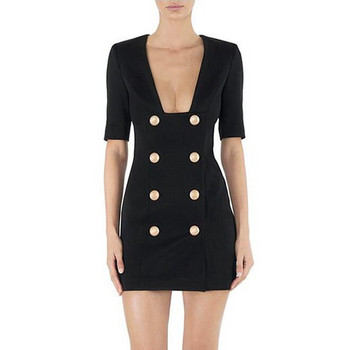 Дамска стилна рокля с двуредно закопчаване