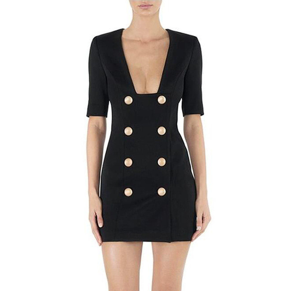 Дамска стилна рокля с двуредно закопчаване 