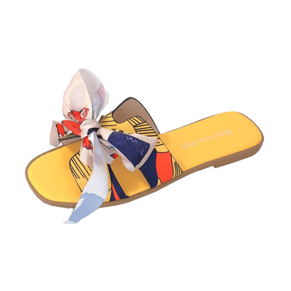 Ежедневни дамски чехли с цветен принт и панделка