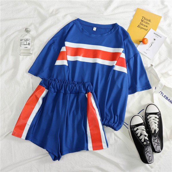 Летен дамски комплект от две части в бял и син цвят