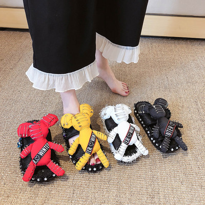 Ежедневни дамски чехли с 3D елемент в четири цвята и равна подметка