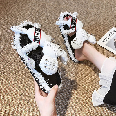 Ежедневни дамски чехли с 3D елемент в четири цвята и равна подметка