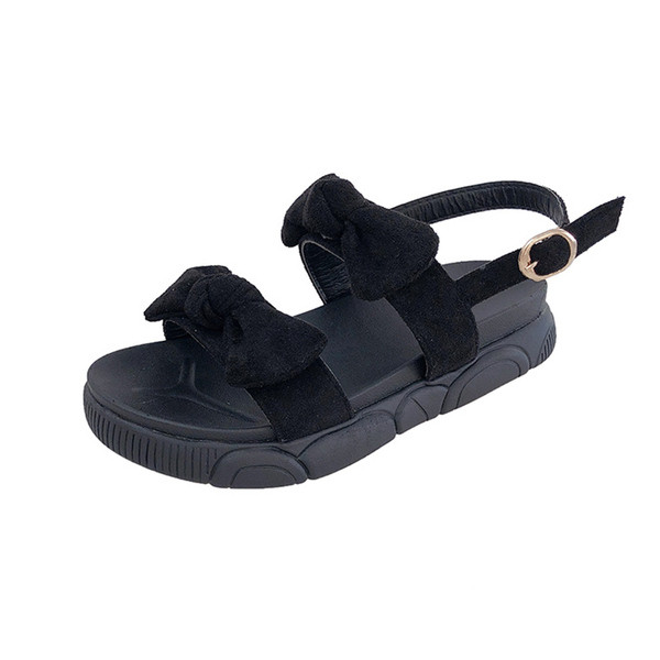 Ежедневни дамски сандали с панделка от еко велур в бял и черен цвят