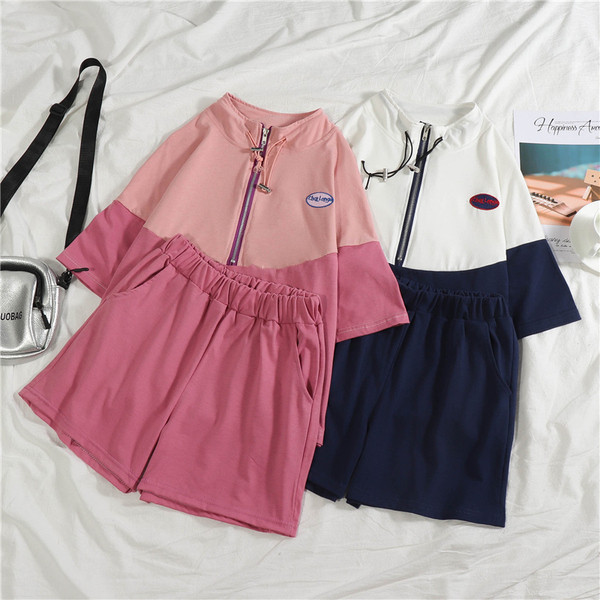 Ежедневен дамски комплект от от две части в розов и син цвят