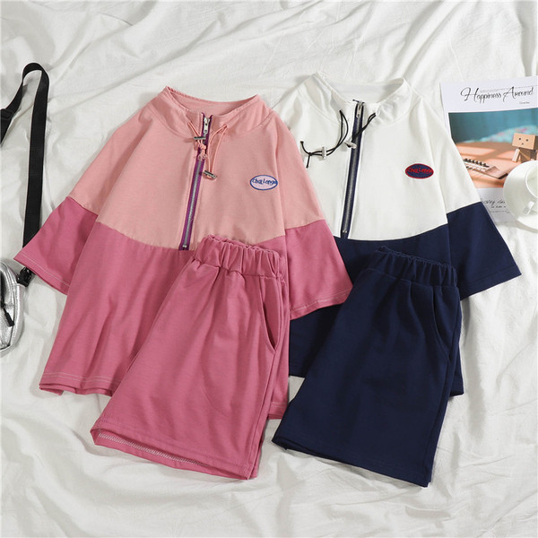 Ежедневен дамски комплект от от две части в розов и син цвят