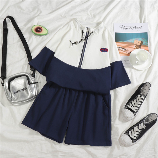 Ежедневен дамски комплект от от две части в розов и син цвят