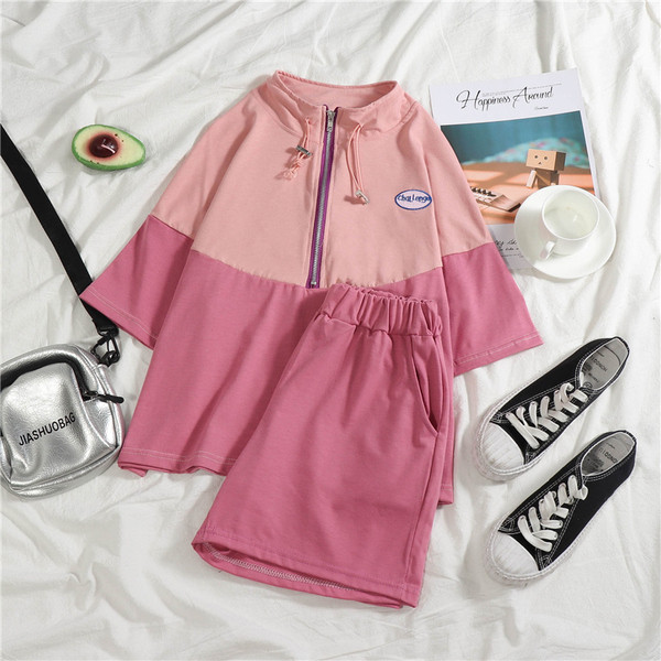 Ежедневен дамски комплект от от две части в розов и син цвят