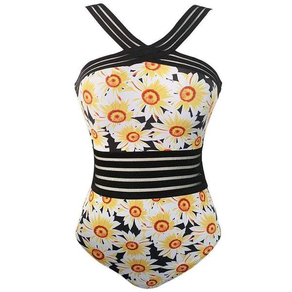 Цял бански костюм с флорален десен в  два цвята