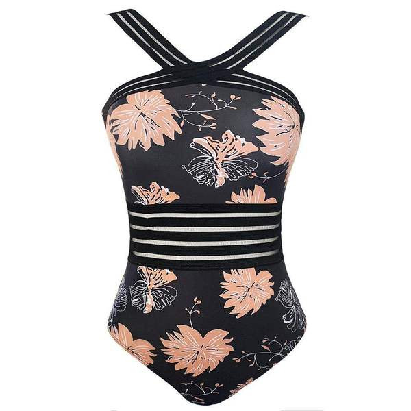 Цял бански костюм с флорален десен в  два цвята