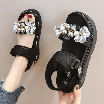 Дамски модерни сандали с равна подметка и камъни